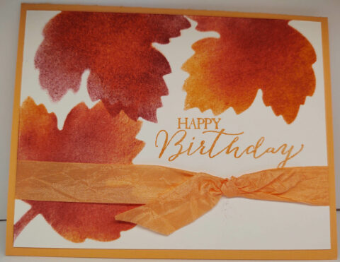 Happy Birthday Card with Maroon & Orange Leaves