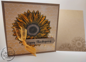 Thanksgiving card showing a large sunflower on the front