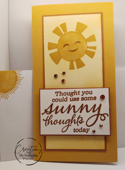 Golden yellow card with a central image of a smiling sun and the sentiment, Thought you could use some sunny thoughts today